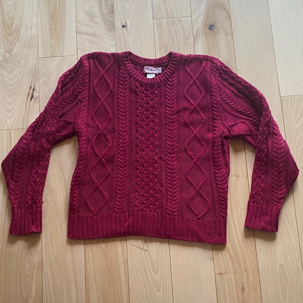 L.L. Bean Red Cable Knit Sweater